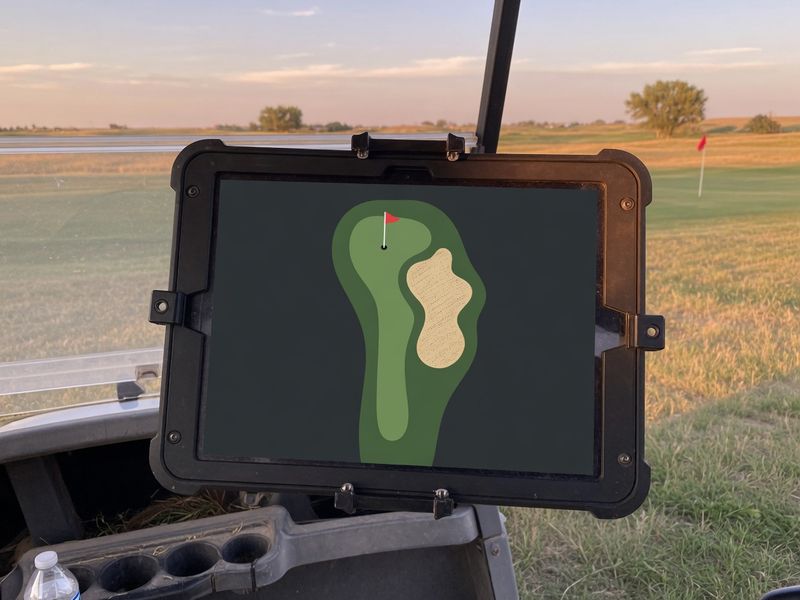 Tablet in a golf cart showing a hole map.